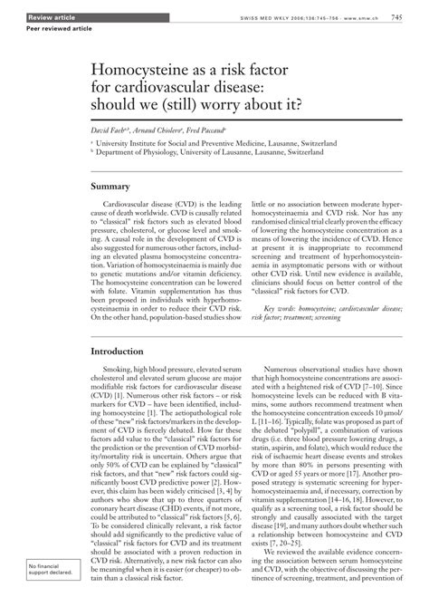 (PDF) Homocysteine as a risk factor for cardiovascular disease: Should ...