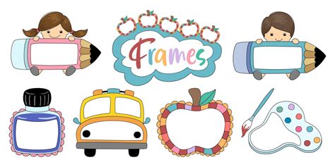 Set of vector illustrations Colorful frames for name tags, kids art, kids activities, worksheet ...