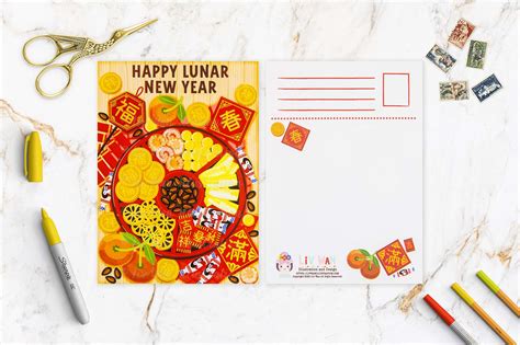 Happy Lunar New Year Candy Box Postcard - Chinese New Year Postcard