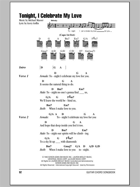 Tonight, I Celebrate My Love by Roberta Flack - Guitar Chords/Lyrics - Guitar Instructor