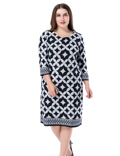 Chicwe Women's Plus Size Cashmere Touch Printed Shift Dress - Knee Length Work and Casual Dress ...