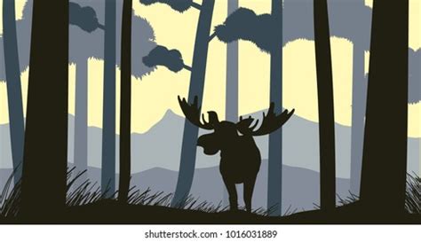 Silhouette Scene Moose Forest Illustration Stock Vector (Royalty Free ...