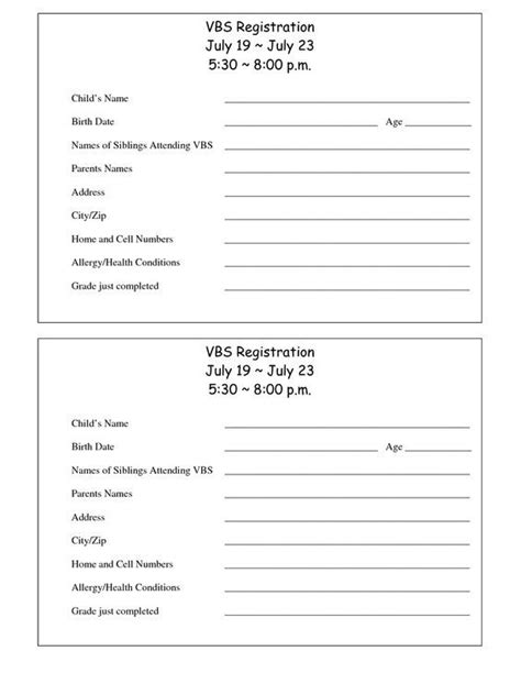 Vbs Registration Form Template - Card Template