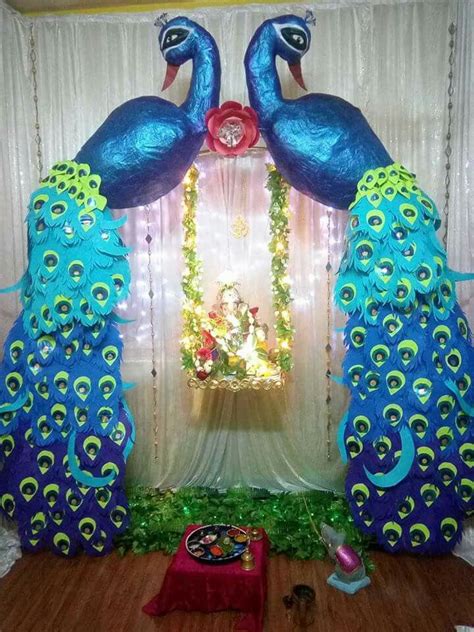 Ganesh decoration | Janmashtami decoration, Flower decorations diy, Ganpati decoration design