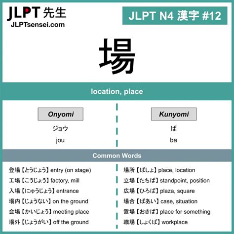 JLPT N4 Kanji: 場 (jou, ba) location – JLPTsensei.com