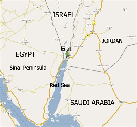 A map highlighting Eilat in southern Israel and the surrounding region ...