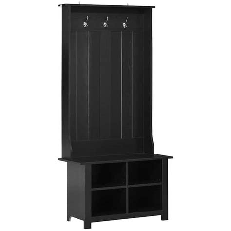 HOMCOM Black Hall Tree with Shoe Storage Bench, Entryway Bench with ...