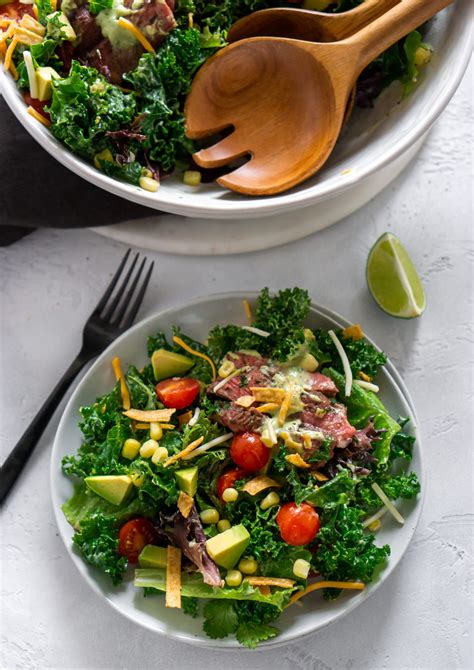 Tex-Mex Flank Steak Salad With Avocado Lime Dressing - JZ Eats