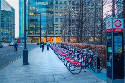 Cycle Hire Docking Station with Santander Cycles Aka Boris Bikes in Canary Wharf. Editorial ...