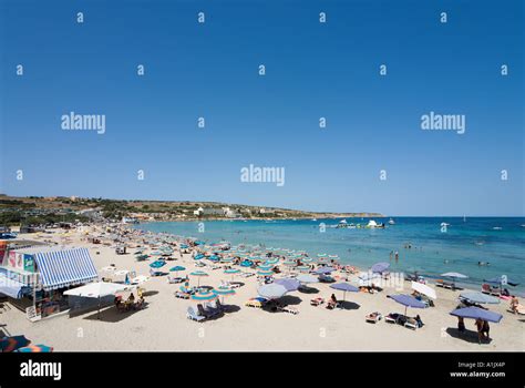 Beach at Mellieha Bay, Malta Stock Photo - Alamy