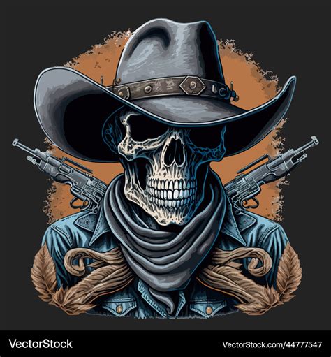 Cowboy skull with revolver art Royalty Free Vector Image