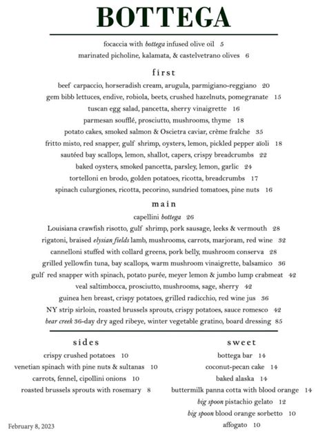 Bottega Birmingham, AL Menu (Updated: July 2024)