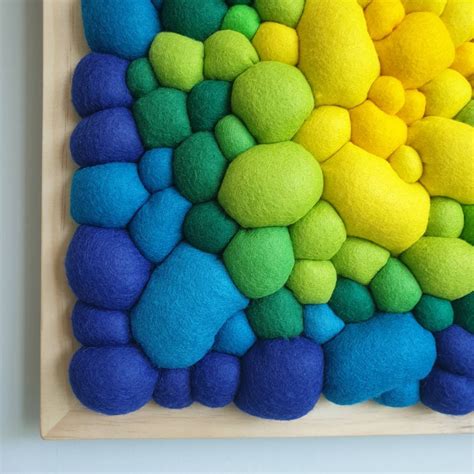 Felt Wall Art Abstract Blob Textile Wall Decor Blue Yellow | Etsy