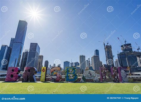 The Brisbane Sign in South Bank Stock Image - Image of buildings ...