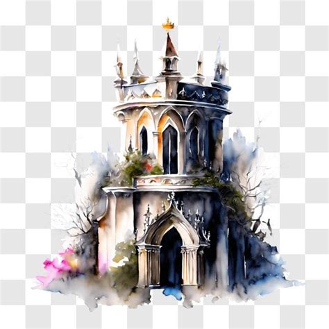 Download Watercolor Painting of a Medieval Castle PNG Online - Creative Fabrica