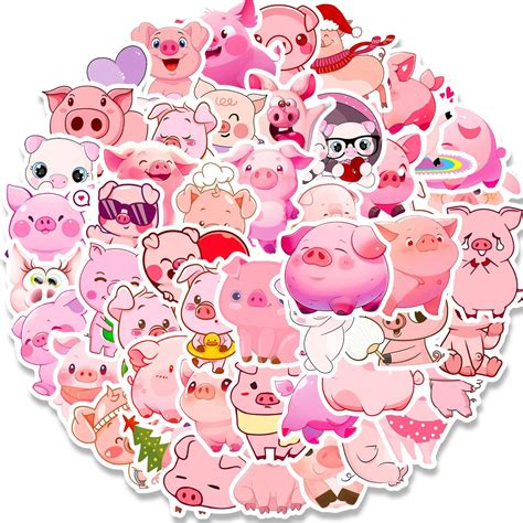 Amazon.com: Pig Stickers Tuqiso 50 Pieces Kawaii Cartoon Pink Piggy ...