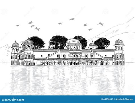 Palace in Water - Jal Mahal, Rajasthan, India Vector Illustration Stock Vector - Illustration of ...