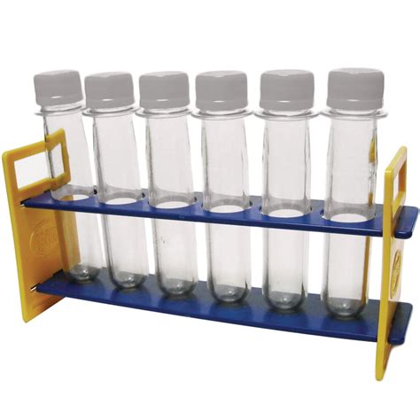 Large Plastic Test Tubes with Caps and Rack - 6 test tubes, 1 rack