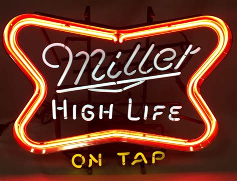 Lot - Vintage 1982 Miller High Life on Tap 3 Color Neon Beer Lighted Sign WORKS