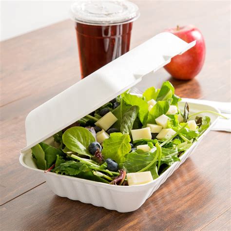 EcoChoice 9" x 6" x 3" Biodegradable, Compostable Sugarcane / Bagasse 1 Compartment Takeout ...