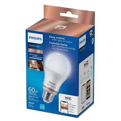 Philips WiZ 60W A19 Frosted Dimmable Daylight LED Smart Home Wi-Fi Light Bulb | The Home Depot ...