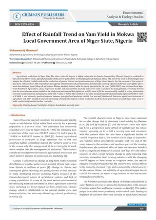 Effect of Rainfall Trend on Yam Yield in Mokwa Local Government Area of Niger State, Nigeria ...