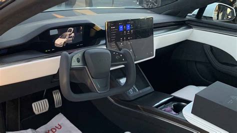 2022 - Futuristic Steering Wheel of Tesla Model S Plaid Out of Class ...