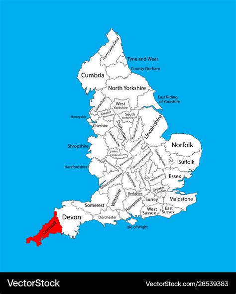 Map cornwall south west england united kingdom Vector Image