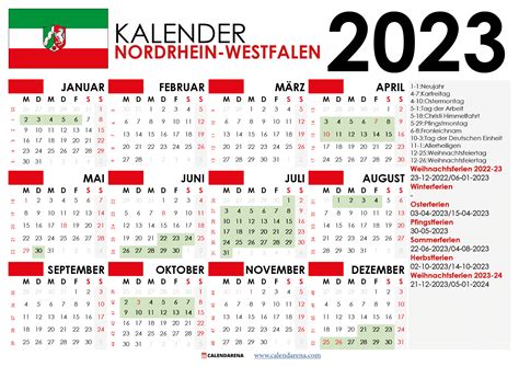 Kalender 2023 Nordrhein-Westfalen Mit Ferien + Feiertage