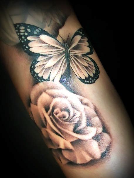 Butterfly Flowers Rose Tattoo Idea