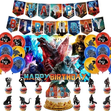 47 Pcs Godzilla Kids Birthday Party Supplies: Banner, Cake & Cupcake ...