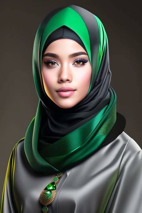 Lexica - Girl, muslim, in a green hijab, evening makeup, hijab decorated with emeralds,and ...