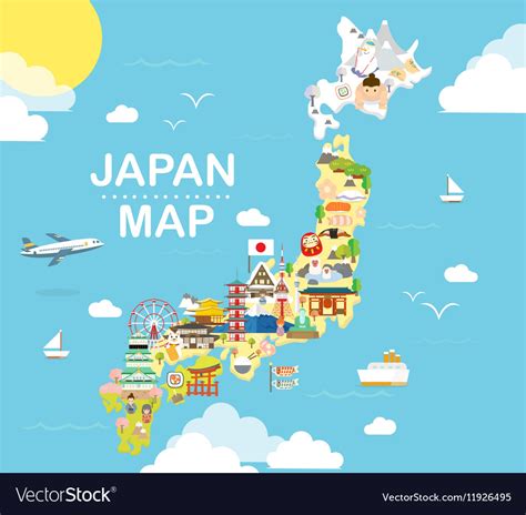 Japan travel map in flat Royalty Free Vector Image