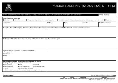 Manual handling risk assessment form - Safety - University of ...