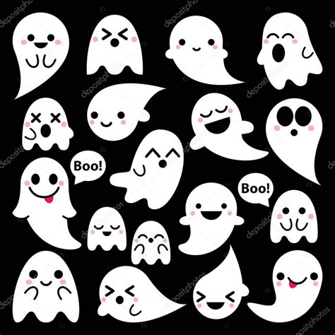 Background: kawaii backgrounds halloween | Cute vector ghosts icons on black background ...