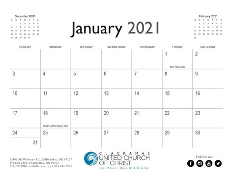 2021 CUCC Calendar - Clackamas United Church of Christ