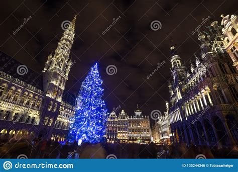 Grote Markt Place on a Christmas Evening Brussels Belgium Stock Photo ...