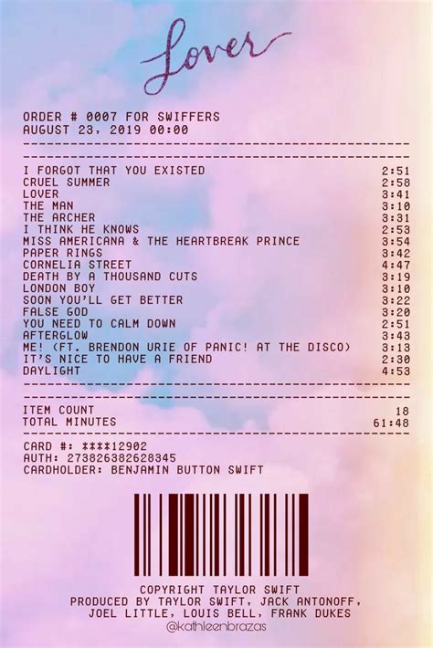 Lover - Taylor Swift | Album Receipt