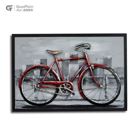 Veritable bicycle frame painting green life themed oil painting rusty-proof iron sculpture | 3d ...