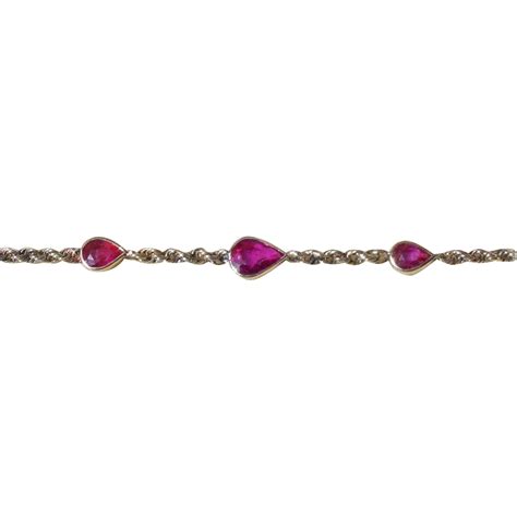 Old Vintage Ruby & 14k Rose Gold Rope Chain Bracelet from grabsbag on Ruby Lane