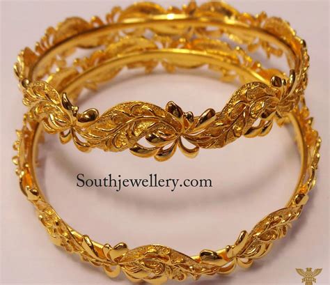 Floral Design Gold Bangles - Indian Jewellery Designs