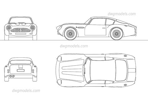 Aston Martin DB4 free CAD drawings, 2D vector model download, dfx, eps, png, pdf