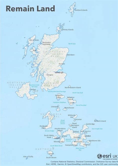 Map of the United Kingdom, based on areas who voted Remain and Leave in ...