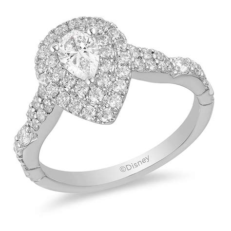 Enchanted Disney Ariel 1 CT. T.W. Pear-Shaped Diamond Double Frame Shell Engagement Ring in 14K ...