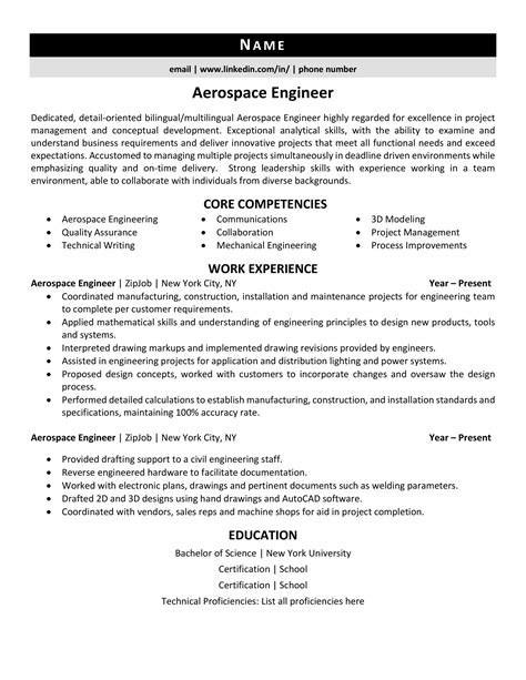 Aerospace Engineer Resume Example & Guide | ZipJob