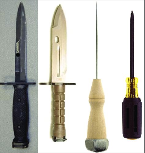 Examples of weapons used in stabbing injuries. From left to right ...