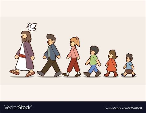 Walk with jesus follow cartoon vector image on VectorStock | Jesus cartoon, Bible illustrations ...