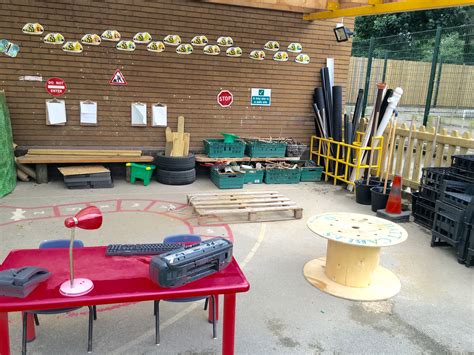 EYFS builders yard, construction area. Outdoor Learning | Preschool garden, School outdoor area ...