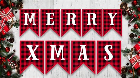 free printable buffalo plaid christmas banner letters - Lovely Planner