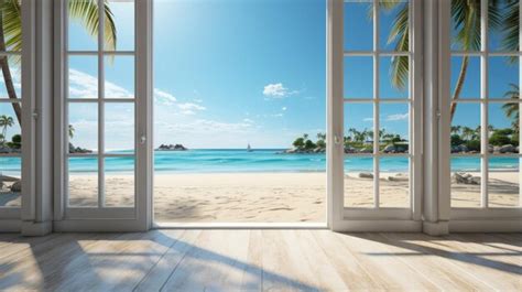 Premium AI Image | beach view background the view from the window with ...